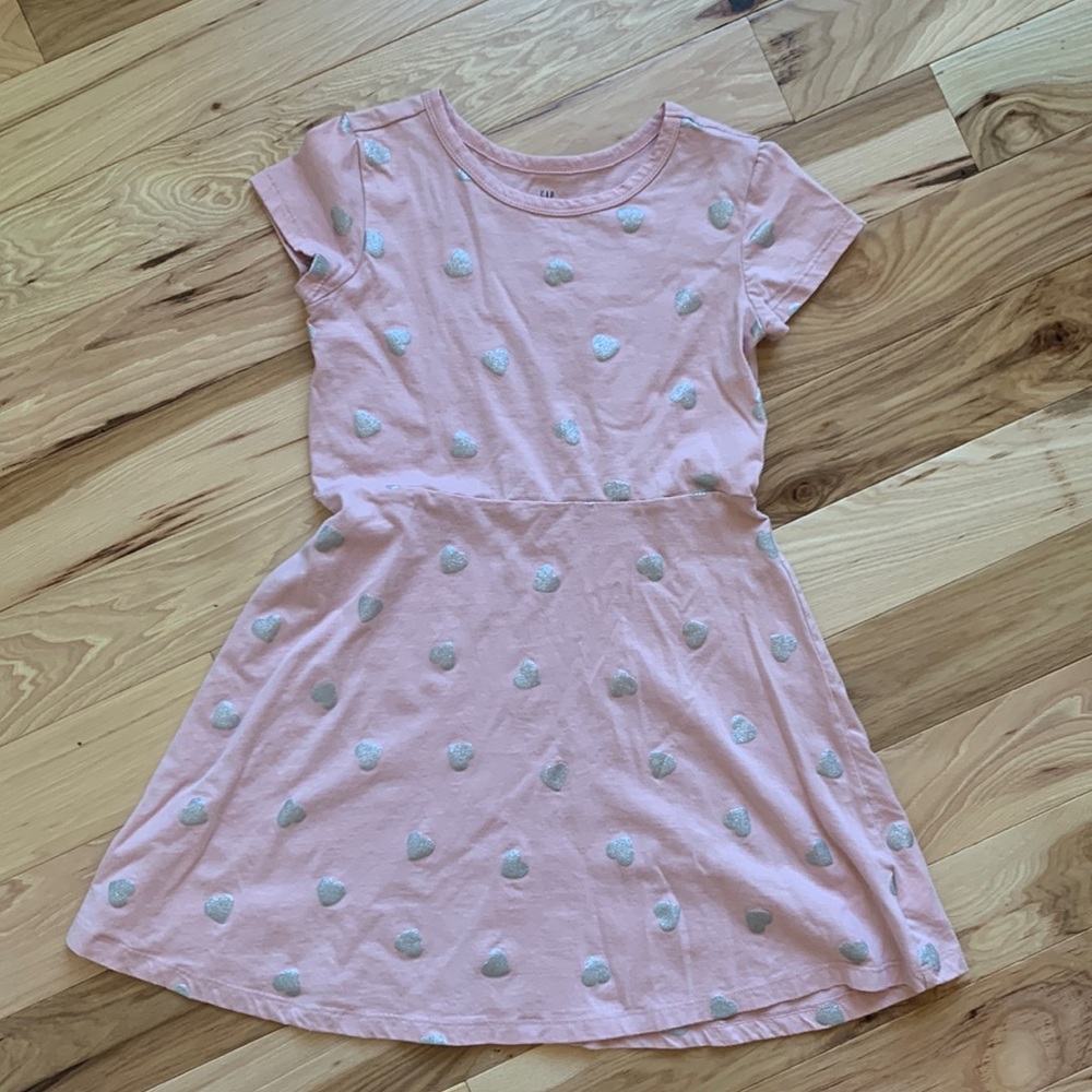 Gap Kids Girls Dress. Pink with Silver Hearts